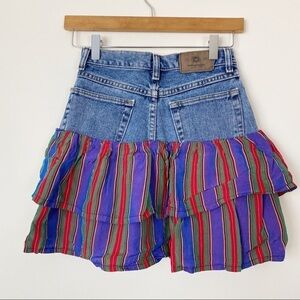 VTG WRANGLER Y2K Recycled Denim Ruffle skirt Tiny Size 23 Stripes Retro